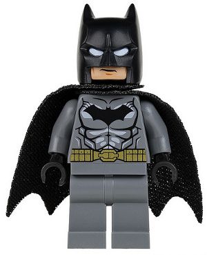Sh151 - LEGO Minifigura - Batman - Dark Bluish Gray Suit, Gold Belt, Black Hands, Spongy Cape