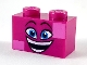 Brick 1 x 2 with Black Raised Eyebrows, Dark Azure Eyes, Open Mouth Smile with Teeth, and Dark Pink Squares Pattern (Queen Watevra Wa'Nabi Face)