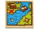 Tile 2 x 2 with Map Blue Water, Lime Land, Sailing Ship, Treasure Chest and Red 'X' Pattern