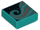 Tile 1 x 1 with Metallic Light Blue and Coral Swirl on Black Background Pattern