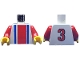 Torso Soccer Vertical Red and Blue Stripes and Number 3 on Back Pattern / Red Arms / Yellow Hands