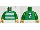Torso Soccer Uniform Shirt with White Horizontal Stripes, Neck, and Number  2 on Back Pattern / Green Arms / Yellow Hands