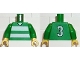 Torso Soccer Uniform Shirt with White Horizontal Stripes, Neck, and Number  3 on Back Pattern / Green Arms / Yellow Hands
