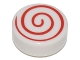 Tile, Round 1 x 1 with Red Spiral Pattern