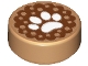 Tile, Round 1 x 1 with White Animal Paw Print on Reddish Brown Background Pattern