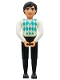 Belville Male, Adult Man  - Black Pants, Light Lime Top with Argyle Pattern, Black Hair, Black Shoes (4519434)