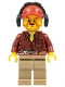 Flannel Shirt with Pocket and Belt, Dark Tan Legs, Red Cap with Hole, Headphones, Beard