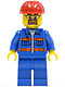 Blue Jacket with Pockets and Orange Stripes, Blue Legs, Red Construction Helmet, Safety Goggles