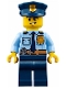 Police - City Shirt with Dark Blue Tie and Gold Badge, Dark Tan Belt with Radio, Dark Blue Legs, Police Hat with Gold Badge, Lopsided Grin