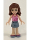 Friends Olivia (Light Nougat) - Sand Blue Skirt, Bright Pink Top with Magenta Trim